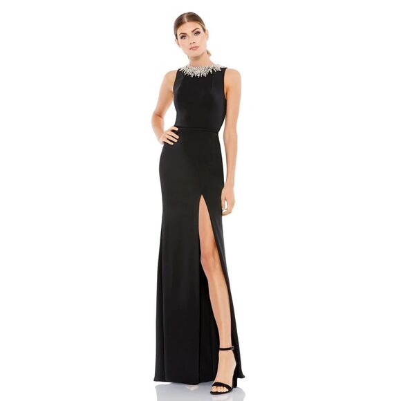 Mac Duggal NWT Sleeveless Rhinestone Collar Column Gown in Black Size 12 - Picture 1 of 8